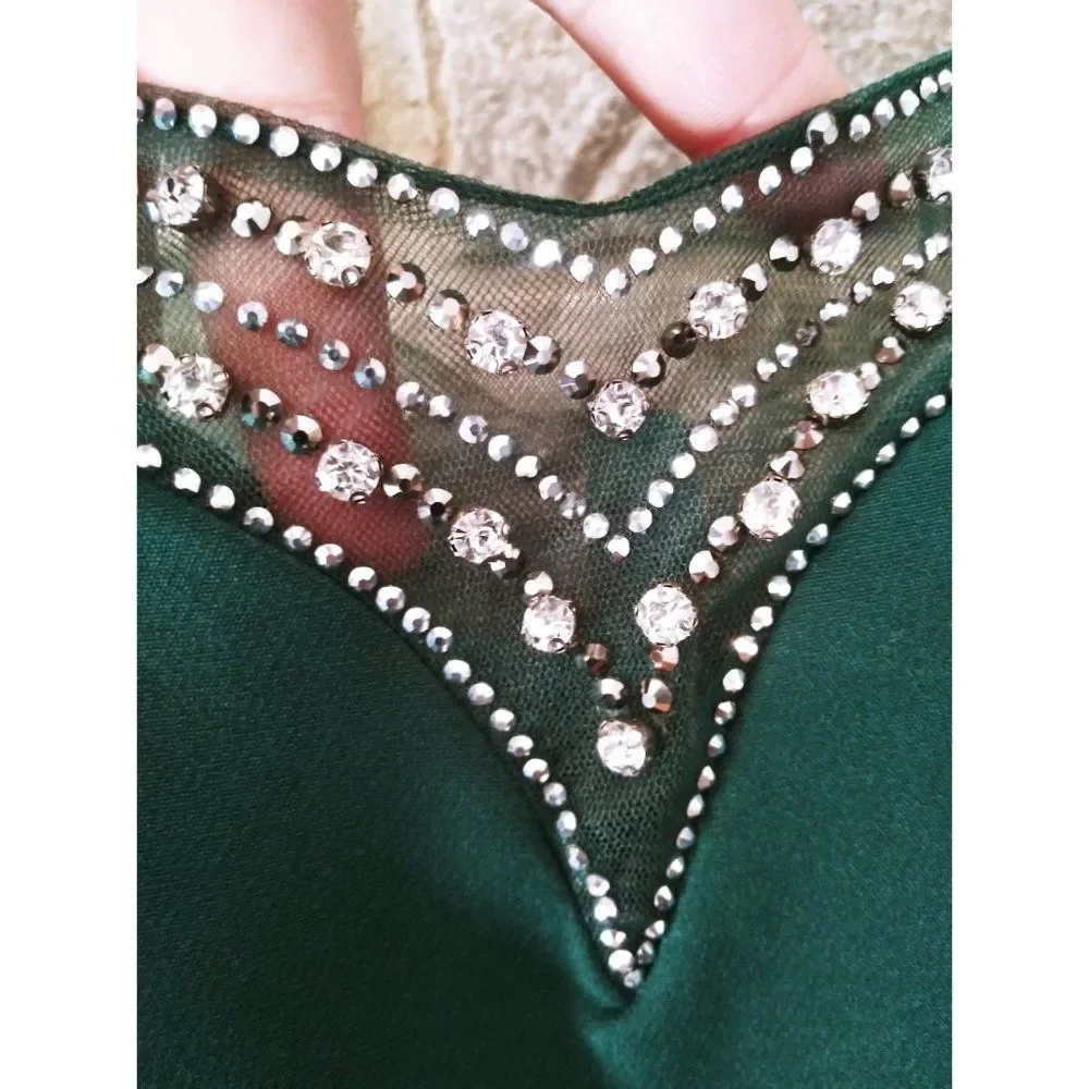Odrella‎ Rhinestone Mesh Peplum Puffer Sleeve Dress UK 12/ US 10 Women's